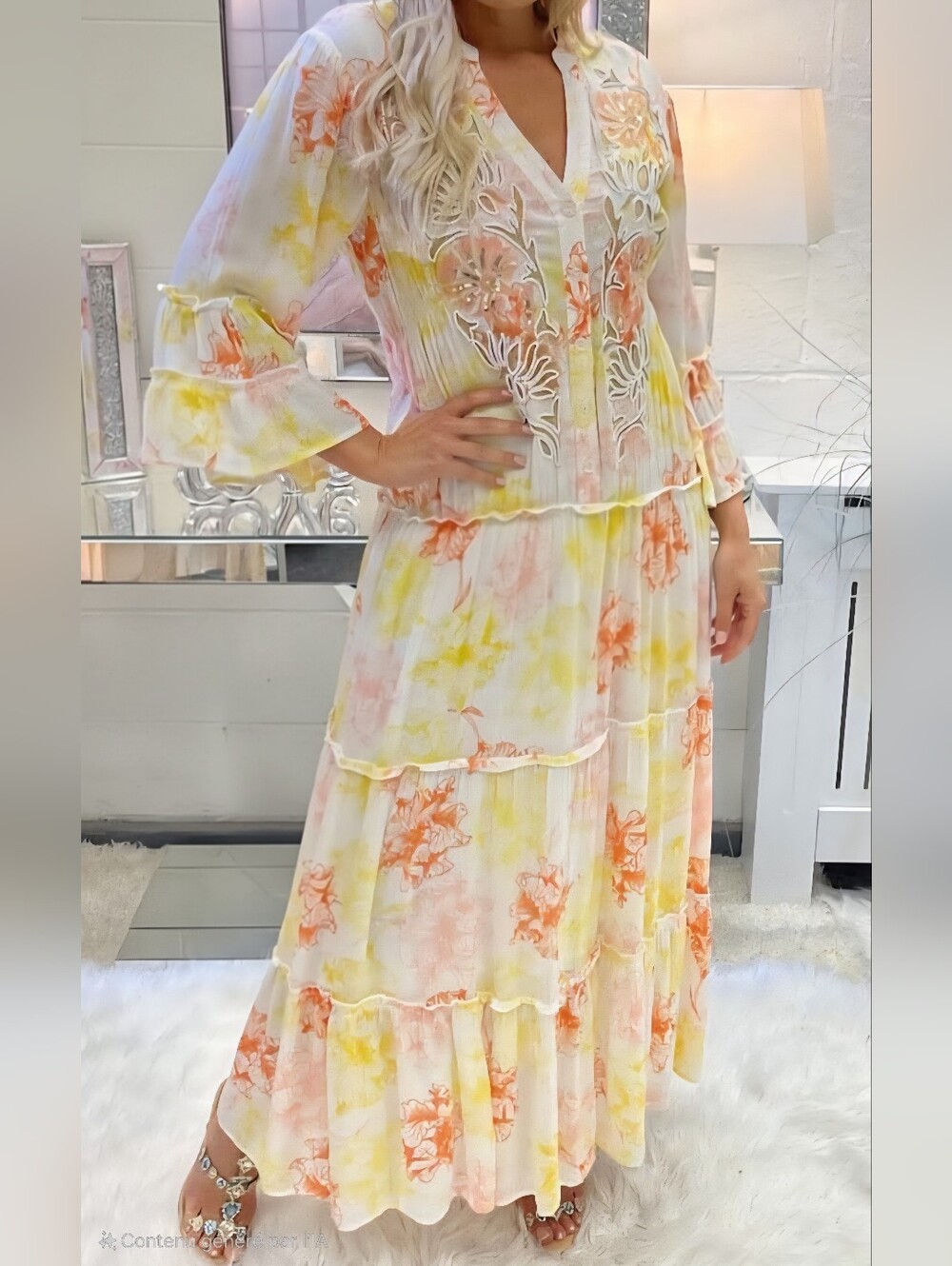 Tiered Floral Maxi Dress in Yellow & Peach